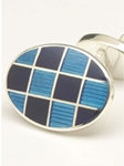 `Oval Check` Blue .925 Sterling Silver Cufflinks