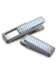 White & Light Blue Inlay Money Clip | M-Clip New Money Clip | Sams Tailoring