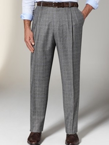 Grey Plaid Double Pleat Trouser