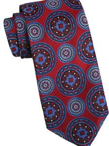 Best of Class Extra Long Handsewn Italian Woven Jacquard Medallion Tie in Red