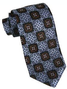 Best of Class Extra Long Handsewn Italian Woven Jacquard Medallion Tie in Blue
