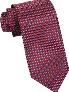 Best of Class Extra Long Handsewn Italian Woven Geometric Tie in Red