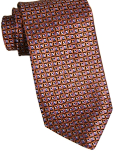 Best of Class Extra Long Handsewn Italian Woven Geometric Tie in Rust