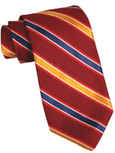 Best of Class Extra Long Handsewn Italian Red Satin Stripe Mogador Tie in Ruby