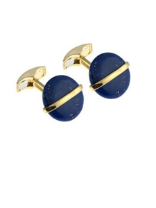 Gold Cufflinks with Round Lapis