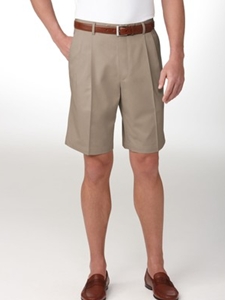 Dark Khaki Double Pleat Shorts