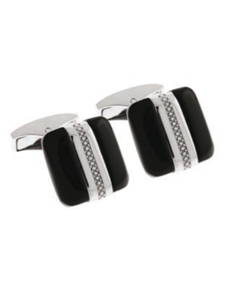 Tateossian London Black Agate Silver Rally Band Square CL1764 - Cufflinks | Sam's Tailoring Fine Men's Clothing