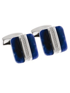 Tateossian London Sodalite Silver Rally Band Square CL1767 - Cufflinks | Sam's Tailoring Fine Men's Clothing