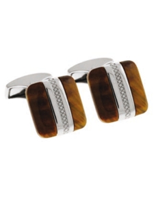 Tateossian London Tiger Eye Silver Rally Band Square CL1768 - Cufflinks | Sam's Tailoring Fine Men's Clothing