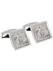 Tateossian London Mother of Pearl Silver Pillow Check CL1061 - Cufflinks | Sam's Tailoring Fine Men's Clothing