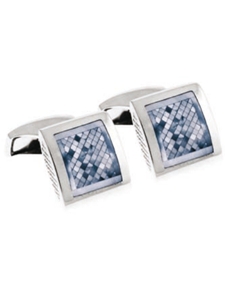 Tateossian London Blue Mother of Pearl Silver Pillow Check CL1062 - Cufflinks | Sam's Tailoring Fine Men's Clothing