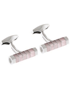 Tateossian London Pink Mother of Pearl Silver Stripe Hexagon Cyclinder CL0983 - Cufflinks | Sam's Tailoring Fine Men's Clothing