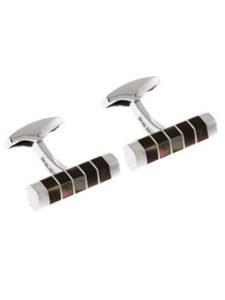 Tateossian London Black Mother of Pearl Silver Stripe Hexagon Cyclinder CL0982 - Cufflinks | Sam's Tailoring Fine Men's Clothing