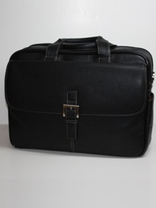 Black Double Zip Brief in Tumbled Leather