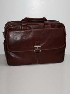Burnished Brown Double Zip Brief in Tumbled Leather