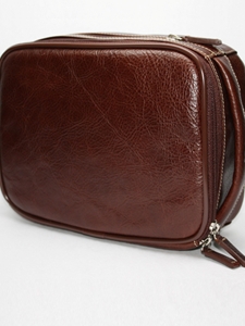 Burnished Brown Zip Travel Kit in Tumbled Leather