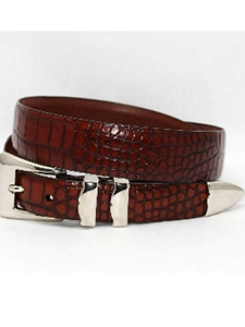 Torino Leather Alligator Embossed Calfskin Belt With 4pc Buckle Set - Cognac 4561 - Dress Casual Belts | Sam's Tailoring Fine Men's Clothing