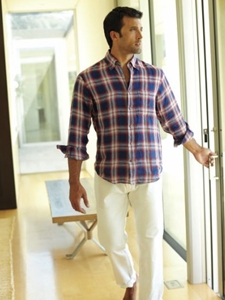 Spring 2012 Navy, Red and Sky Linen Plaid Sport Shirt