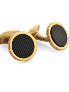 Tateossian London 18 Karat Round Sartorial Chequer - Onyx CL0222 - 18k Carat Gold Cufflinks | Sam's Tailoring Fine Men's Clothing