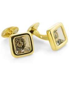 Tateossian London 18 Karat Precious Cufflinks - Gold Rutilated Quartz & Yellow Gold CUF1563 - 18k Carat Gold Cufflinks | Sam's Tailoring Fine Men's Clothing