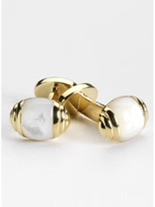 Classic Split Oval Mother of Pearl Gold Cufflinks LC1161 - Robert Talbott Cufflinks | Sam's Tailoring Fine Men's Clothing