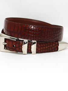 Torino Leather X-Long Alligator Embossed Calfskin Belt With 4pc Buckle Set - Cognac 4561X - Big and Tall Belt Collection | Sam's Tailoring Fine Men's Clothing