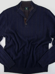 Robert Talbott Navy Wide Rib Button Mock LS625-04 - Fall 2013 Collection Sweater and Polo | Sam's Tailoring Fine Men's Clothing