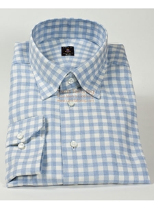 Robert Talbott White and Sky Blue High Medium Spread Under Button Collar Check Estate Shirt F8473T7U - Dress Shirts | Sam's Tailoring Fine Men's Clothing