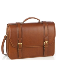 Aston Leather Tan Double Compartment Briefcase 212-BC - Spring 2016 Collection Business and Travel Essentials | Sam's Tailoring Fine Men's Clothing
