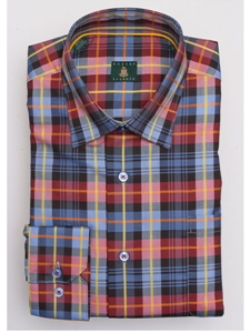 Robert Talbott Chili with Windowpane Plaid Check Wide Spread Collar Cotton Classic Fit Anderson Sport Shirt LUM4400C-03 - Sport Shirts | Sam's Tailoring Fine Men's Clothing