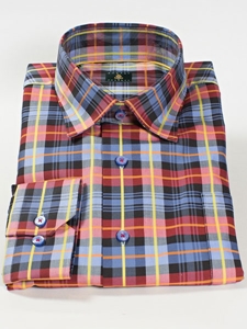 Robert Talbott Apple Red Blue Gray Plaid Check Medium Spread Collar Sport Shirt SAMSTAILORING-23 - Spring 2015 Collection Sport Shirts | Sam's Tailoring Fine Men's Clothing