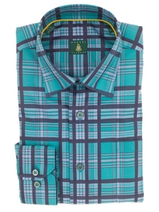 Robert Talbott Teal Anderson Windowpane Plaid Check Wide Spread Collar Sport Shirt LUM4400D-03 - Spring 2015 Collection Sport Shirts | Sam's Tailoring Fine Men's Clothing
