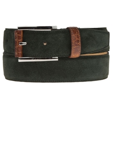 Dark Green Suede Belt with Leather Contrast BL118-04 - Robert Talbott Belts and Straps | Sam's Tailoring Fine Men's Clothing