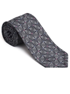 Robert Talbott Charcoal with Floral Geometric Design Pebble Beach Silk Seven Fold Tie 51896M0-04 - Fall 2015 Collection Seven Fold Ties | Sam's Tailoring Fine Men's Clothing