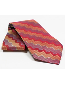 Jhane Barnes Red with Orange Wavy Stripes Design Silk Tie JLPJBT0033 - Ties or Neckwear | Sam's Tailoring Fine Men's Clothing