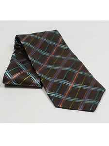 Jhane Barnes Dark Brown with Multi-Color Check Design Silk Tie JLPJBT0072 - Ties or Neckwear | Sam's Tailoring Fine Men's Clothing