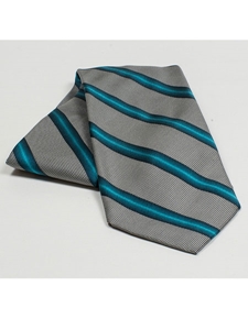 Jhane Barnes Grey with Teal Stripes Silk Tie JLPJBT0083 - Ties or Neckwear | Sam's Tailoring Fine Men's Clothing