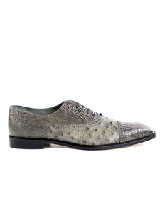Belvedere Gray Onesto II Genuine Ostrich and Crocodile Combination Leather Shoes 1419 -Belvedere Leather Shoes | Sam's Tailoring Fine Men's Clothing