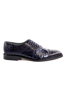 Belvedere Navy Onesto II Genuine Ostrich and Crocodile Combination Leather Shoes 1419 - Belvedere Leather Shoes | Sam's Tailoring Fine Men's Clothing