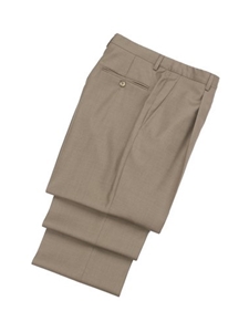 Wool Plated Tan Traveler Trousers | Hickey FreeMan Trousers Collection | Sams Tailoring