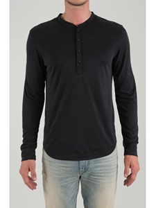 Black Henley Long Sleeve T-Shirt |   Eight Field of Freedom Men's Collection  2016 | Sams Tailoring
