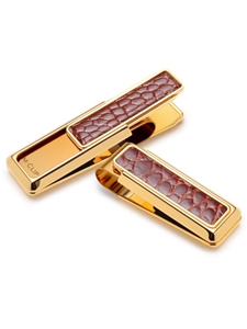 Gold with Cognac Alligator Money Clip | M-Clip New Money Clip | Sams Tailoring