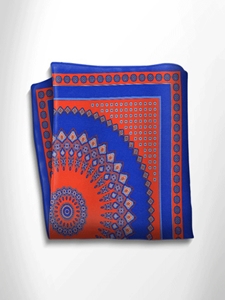 Blue and Orange Patterned Silk Pocket Square | Italo Ferretti Spring Summer Collection | Sam's Tailoring