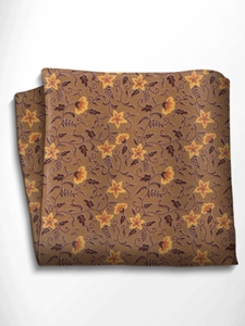 Orange and Brown Floral Patterned Silk Pocket Square | Italo Ferretti Spring Summer Collection | Sam's Tailoring