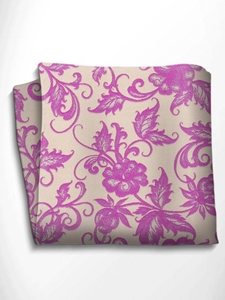 Beige and Lilac Floral Patterned Silk Pocket Square | Italo Ferretti Spring Summer Collection | Sam's Tailoring