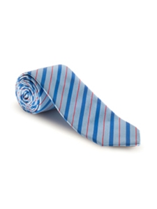 Red & Blue Stripe on Sky Seasonal Best of Class Tie | Spring/Summer Collection | Sam's Tailoring Fine Men Clothing