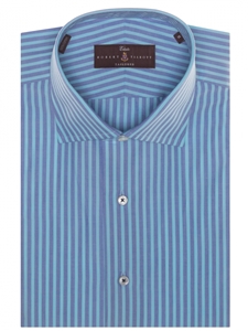 Aqua and Navy Stripe Estate Tailored Dress Shirt | Robert Talbott Fall 2017 Collection | Sam's Tailoring Fine Men Clothing