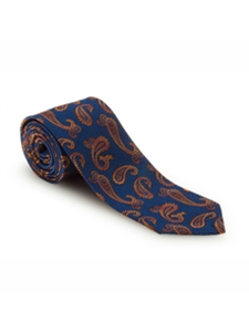 Blue and Gold Paisley Sudbury 7 Fold Tie | Seven Fold Fall Ties Collection | Sam's Tailoring Fine Men Clothing