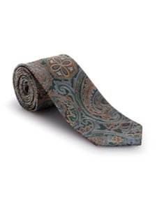 Green, Orange and Sky Jacquard Seven Fold Tie | Seven Fold Fall Ties Collection | Sam's Tailoring Fine Men Clothing