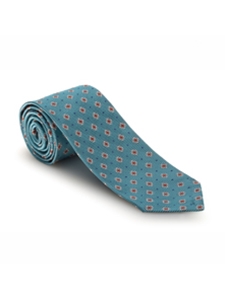 Aqua with Medallions Michigan Avenue 7 Fold Tie | Seven Fold Fall Ties Collection | Sam's Tailoring Fine Men Clothing